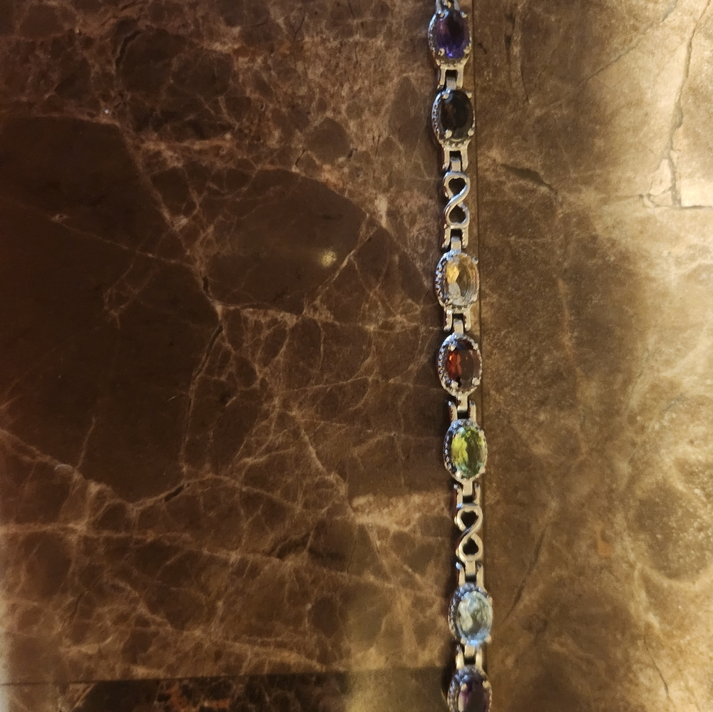 Elegant Genuine  Multigem-Stone Silver Bracelet NWT